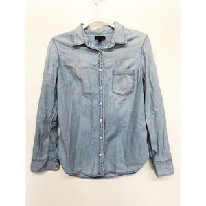 J. Crew Women's Blue Denim Chambray Button Down Top 8